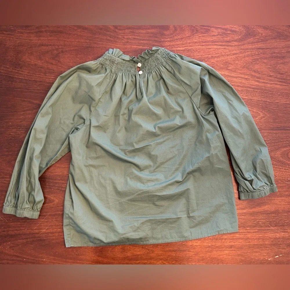 J. Crew Olive Ruffled Blouse - Picture 2 of 3